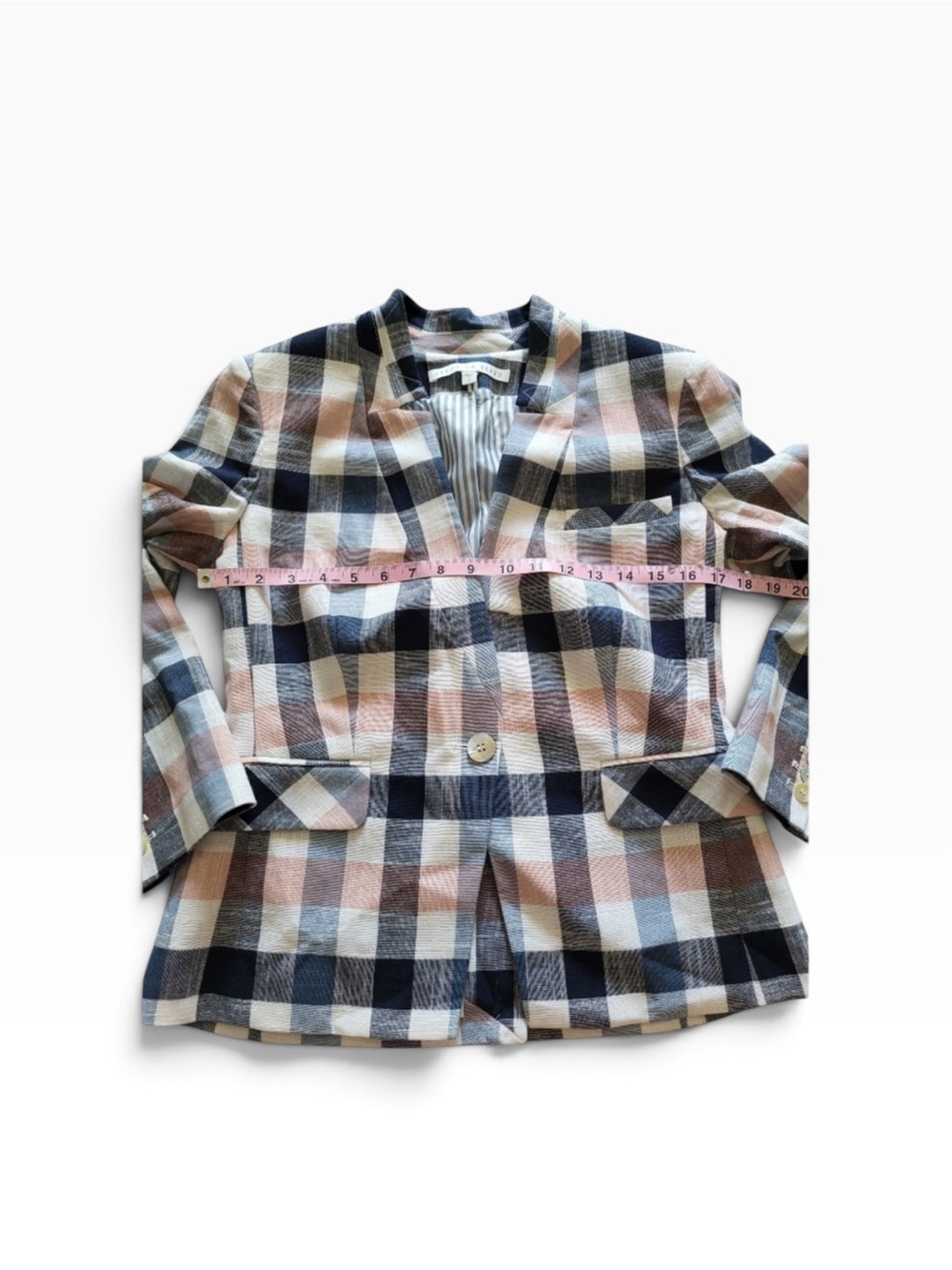 Veronica Beard Plaid Dickey Blazer SZ 6 Navy, Blush, Cream EUC - Picture 3 of 9